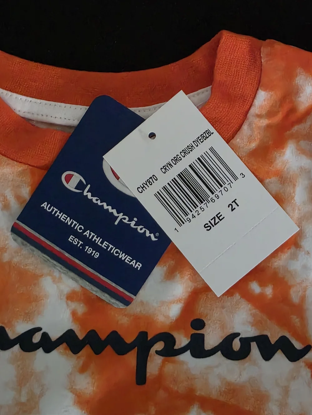 Champion Kids Orange & White Tie-Dye Logo Tee with Blue Shorts 2T